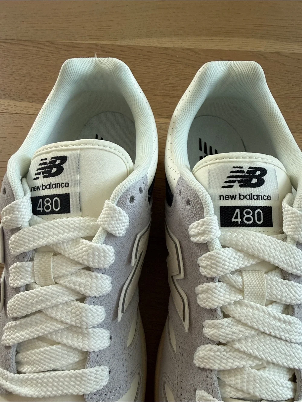 New Balance Men’s 480 Sneakers in White, Light Gray and Navy